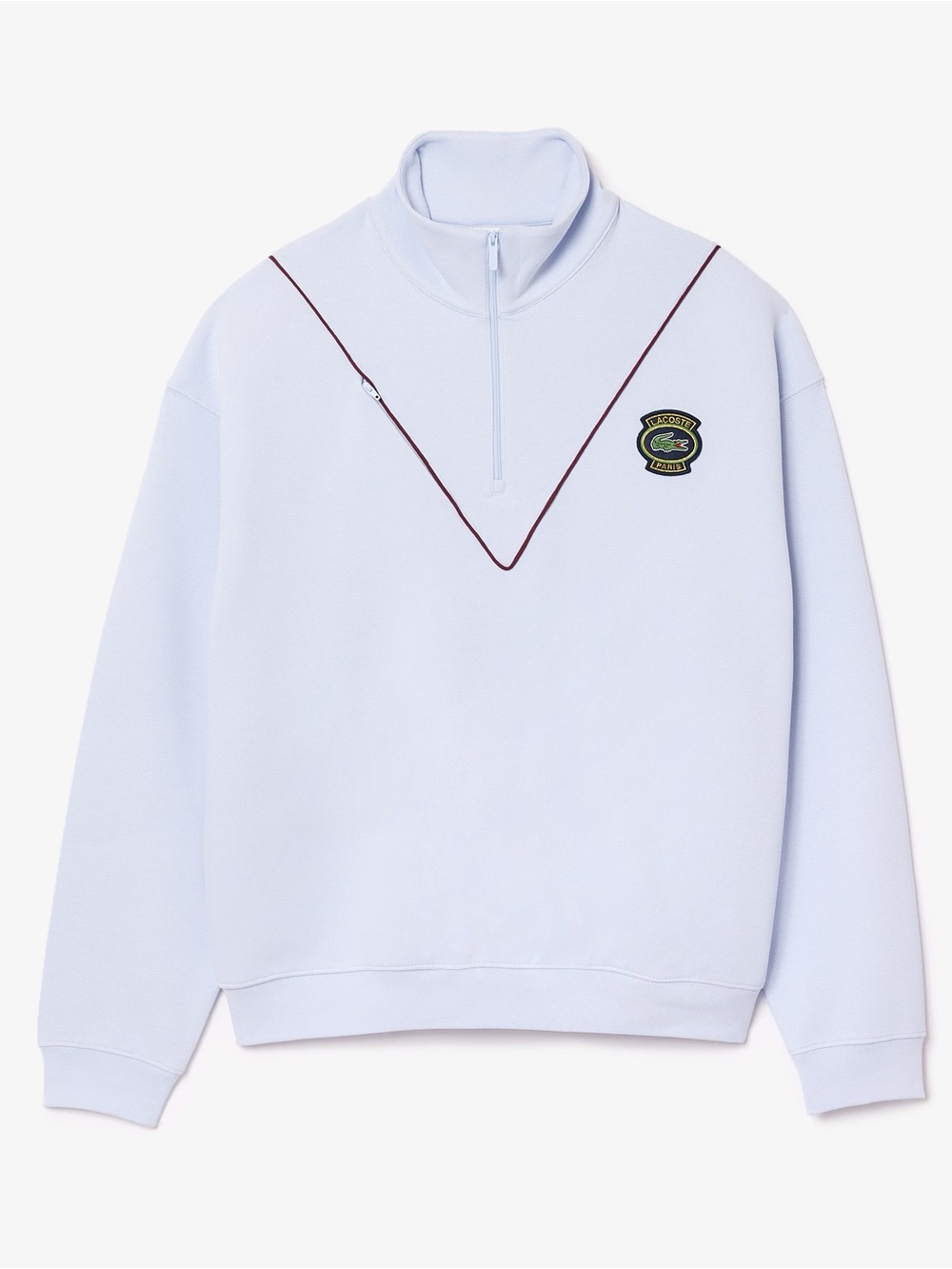 Lacoste Men’s XL Loose Fit Zip Neck Piqué Sweatshirt Light Blue